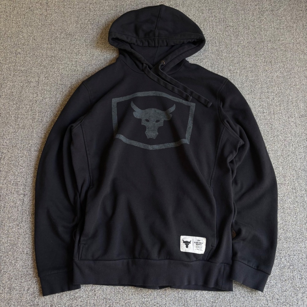 Under Armour Hoodie Mens Medium Black Project Rock Brahma Bull Gym Training
